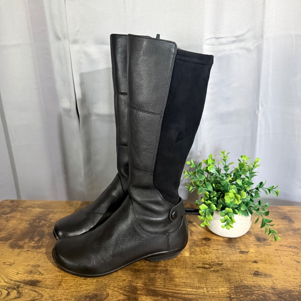 Dansko Odette Black Leather Tall Riding Boots Women 37 Comfort Minimalist Fall